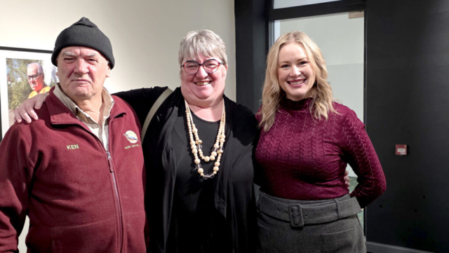 Uncle Ken Jones, City of Mount Gambier CEO Sarah Philpott and Riddoch Director, Ashleigh Whatling
